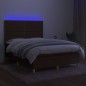 vidaXL Cama box spring colchón luces LED tela marrón oscuro 140x200cm vidaXL Cama box spring colchón luces LED tela marrón oscuro 140x200cm