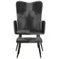 vidaXL Sillón con reposapiés cuero auténtico y lona negro vidaXL Sillón con reposapiés cuero auténtico y lona negro