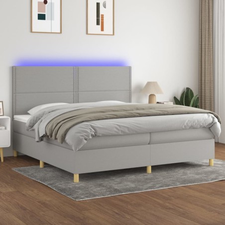 vidaXL Cama box spring con colchón tela y LED gris claro 200x200 cm