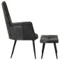 vidaXL Sillón con reposapiés cuero auténtico y lona negro vidaXL Sillón con reposapiés cuero auténtico y lona negro