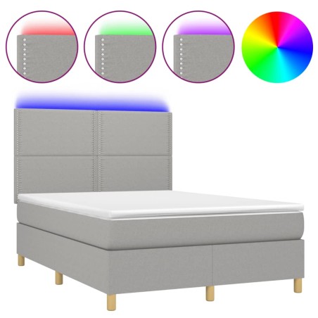 vidaXL Cama box spring colchón y luces LED tela gris claro 140x200 cm