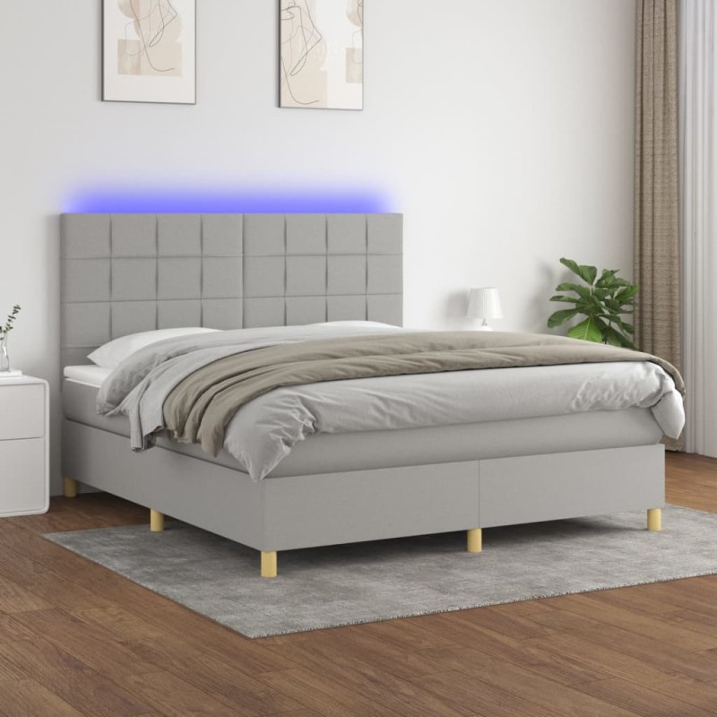 vidaXL Cama box spring colchón y luces LED tela gris claro 160x200 cm vidaXL Cama box spring colchón y luces LED tela gris claro 160x200 cm