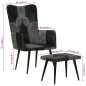 vidaXL Sillón con reposapiés cuero auténtico y lona negro vidaXL Sillón con reposapiés cuero auténtico y lona negro