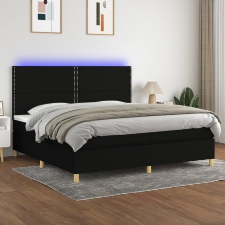 vidaXL Cama box spring colchón y luces LED tela negro 200x200 cm