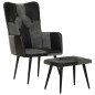 vidaXL Sillón con reposapiés cuero auténtico y lona negro vidaXL Sillón con reposapiés cuero auténtico y lona negro