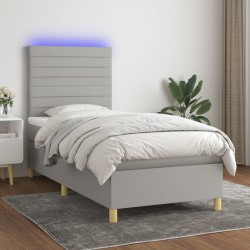 vidaXL Cama box spring colchón y luces LED tela gris claro 100x200 cm
