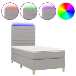 vidaXL Cama box spring colchón y luces LED tela gris claro 100x200 cm
