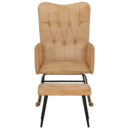 vidaXL Mecedora con taburete lona vintage color crema