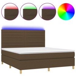 vidaXL Cama box spring colchón luces LED tela marrón oscuro 160x200cm