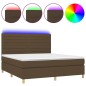 vidaXL Cama box spring colchón luces LED tela marrón oscuro 160x200cm vidaXL Cama box spring colchón luces LED tela marrón oscuro 160x200cm