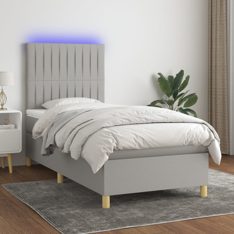 vidaXL Cama box spring colchón y luces LED tela gris claro 80x200 cm