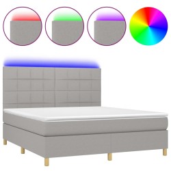 vidaXL Cama box spring colchón y luces LED tela gris claro 180x200 cm