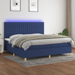 vidaXL Cama box spring colchón y luces LED tela azul 200x200 cm