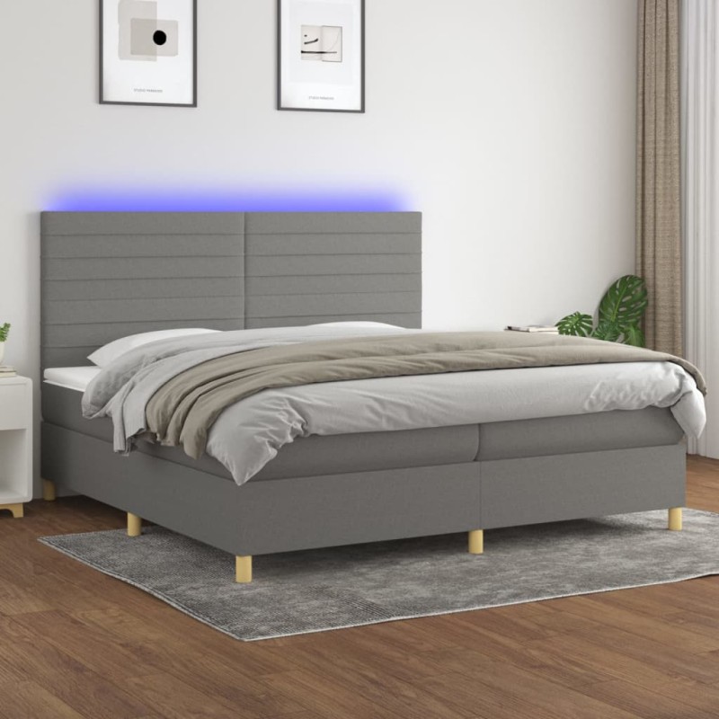 vidaXL Cama box spring colchón y luces LED tela gris claro 200x200 cm vidaXL Cama box spring colchón y luces LED tela gris claro 200x200 cm