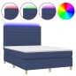 vidaXL Cama box spring colchón y luces LED tela azul 140x200 cm