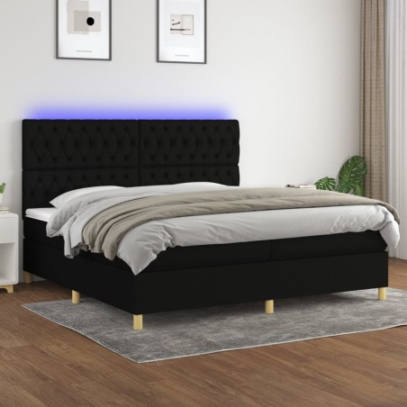 vidaXL Cama box spring colchón y luces LED tela negro 200x200 cm