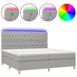 vidaXL Cama box spring con colchón tela y LED gris claro 200x200 cm