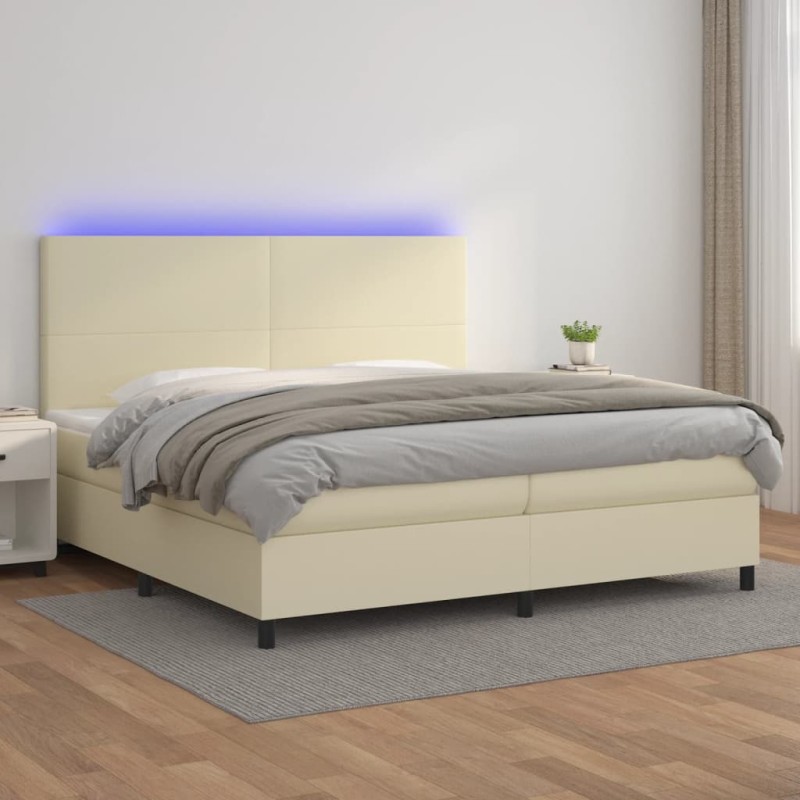 vidaXL Cama box spring colchón y LED cuero sintético crema 200x200 cm
