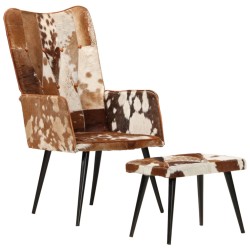vidaXL Sillón orejero con reposapiés cuero auténtico marrón