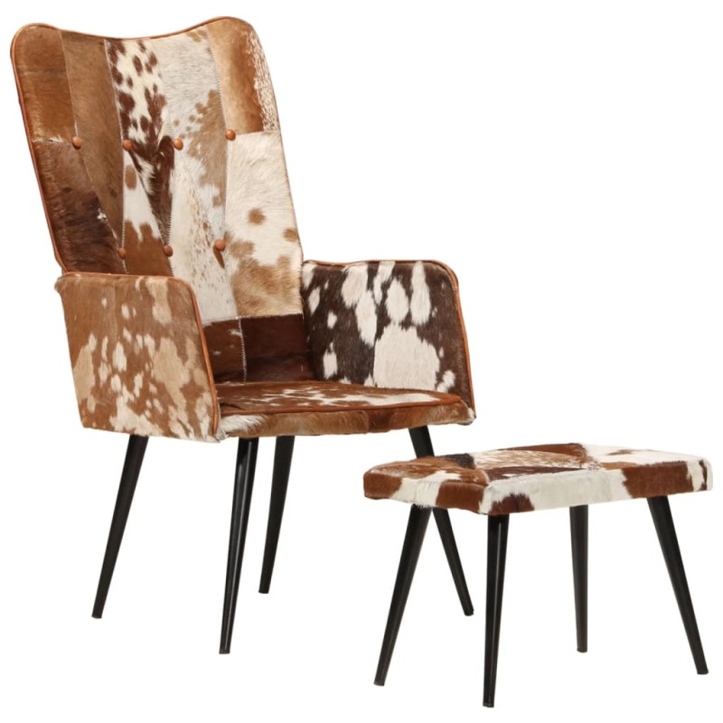 vidaXL Sillón orejero con reposapiés cuero auténtico marrón vidaXL Sillón orejero con reposapiés cuero auténtico marrón