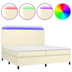 vidaXL Cama box spring colchón y LED cuero sintético crema 200x200 cm