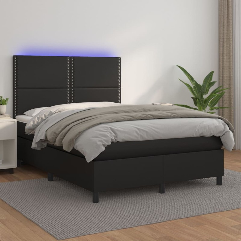 vidaXL Cama box spring colchón y LED cuero sintético negro 140x190 cm vidaXL Cama box spring colchón y LED cuero sintético negro 140x190 cm