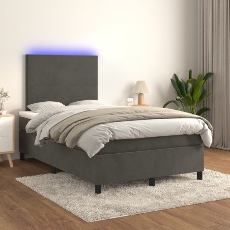 vidaXL Cama box spring colchón y LED terciopelo gris oscuro 120x200 cm