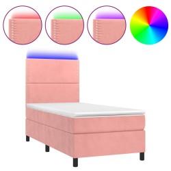 vidaXL Cama box spring colchón y LED terciopelo rosa 100x200 cm