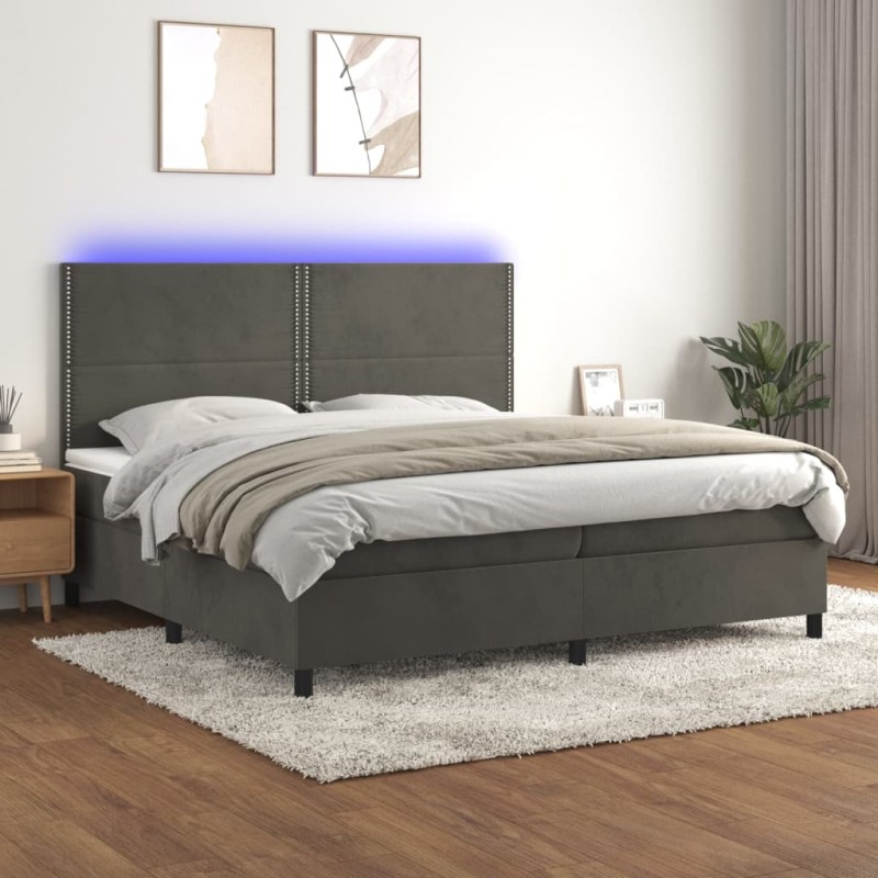 vidaXL Cama box spring colchón y LED terciopelo gris oscuro 200x200 cm vidaXL Cama box spring colchón y LED terciopelo gris oscuro 200x200 cm
