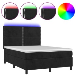 vidaXL Cama box spring colchón y LED terciopelo negro 140x200 cm