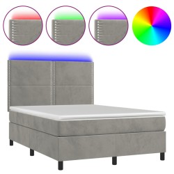 vidaXL Cama box spring colchón y LED terciopelo gris claro 140x190 cm