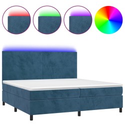 vidaXL Cama box spring colchón y LED terciopelo azul oscuro 200x200 cm