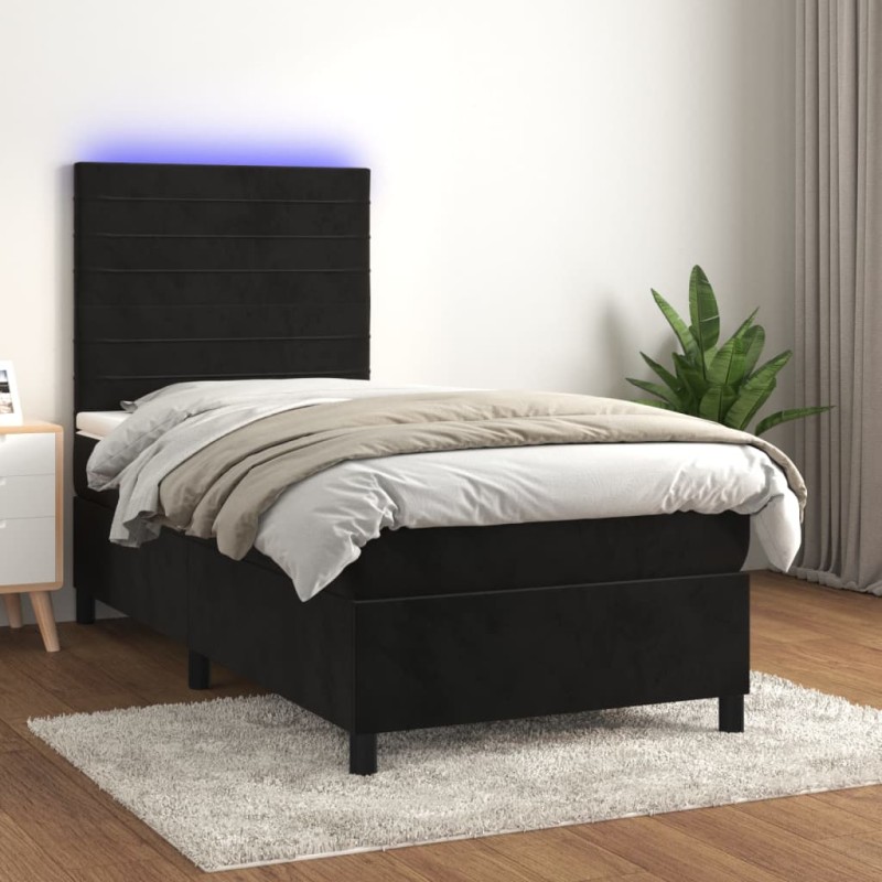 vidaXL Cama box spring colchón y LED terciopelo negro 100x200 cm vidaXL Cama box spring colchón y LED terciopelo negro 100x200 cm