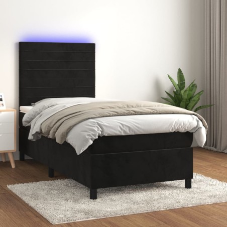 vidaXL Cama box spring colchón y LED terciopelo negro 100x200 cm