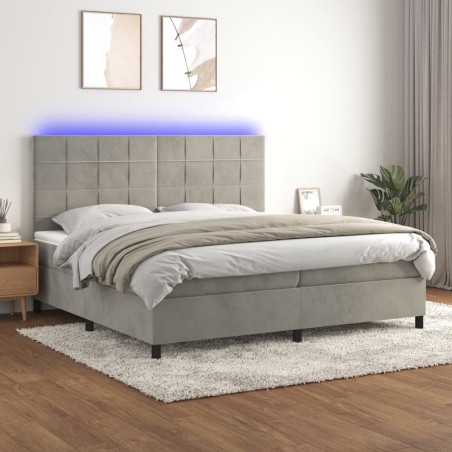 vidaXL Cama box spring colchón y LED terciopelo gris claro 200x200 cm