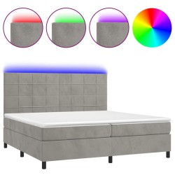 vidaXL Cama box spring colchón y LED terciopelo gris claro 200x200 cm