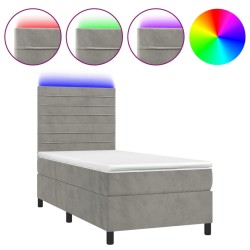vidaXL Cama box spring colchón y LED terciopelo gris claro 90x190 cm