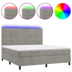 vidaXL Cama box spring colchón y LED terciopelo gris claro 180x200 cm