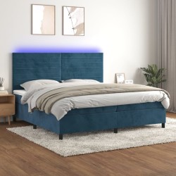 vidaXL Cama box spring colchón y LED terciopelo azul oscuro 200x200 cm