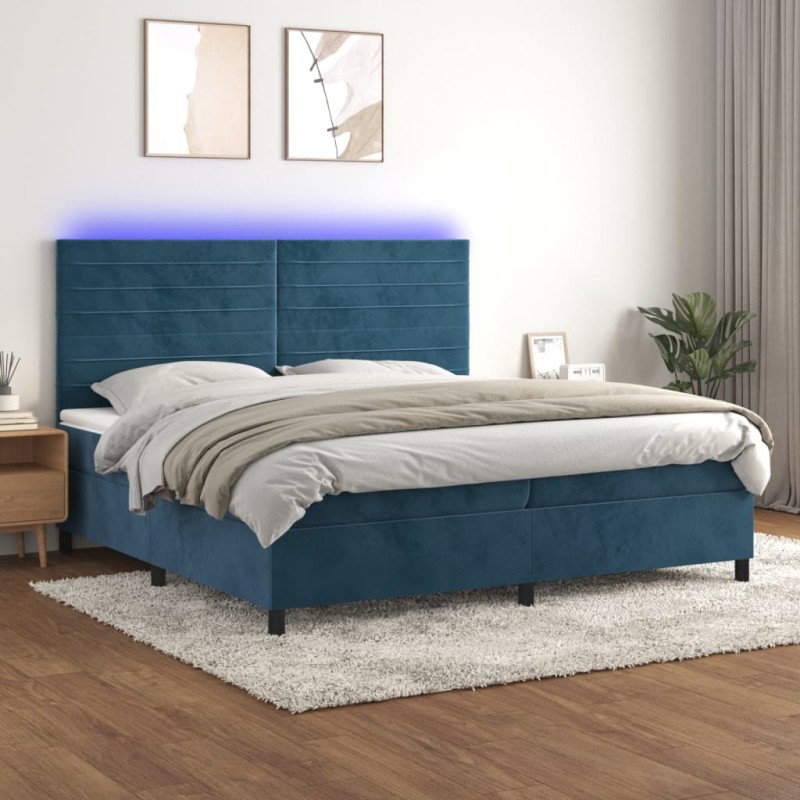 vidaXL Cama box spring colchón y LED terciopelo azul oscuro 200x200 cm vidaXL Cama box spring colchón y LED terciopelo azul oscuro 200x200 cm