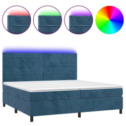 vidaXL Cama box spring colchón y LED terciopelo azul oscuro 200x200 cm