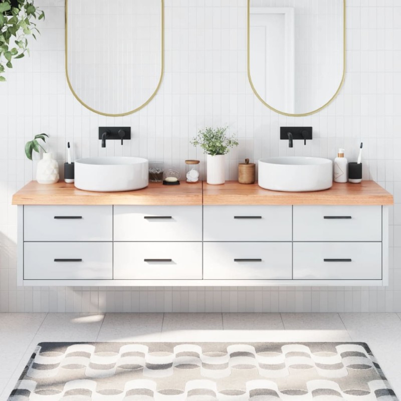 vidaXL Encimera baño madera maciza tratada marrón claro 200x40x(2-6)cm vidaXL Encimera baño madera maciza tratada marrón claro 200x40x(2-6)cm