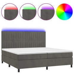 vidaXL Cama box spring colchón y LED terciopelo gris oscuro 200x200 cm