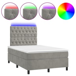 vidaXL Cama box spring colchón y LED terciopelo gris claro 120x200 cm