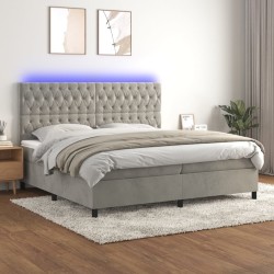 vidaXL Cama box spring colchón y LED terciopelo gris claro 200x200 cm
