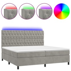 vidaXL Cama box spring colchón y LED terciopelo gris claro 200x200 cm