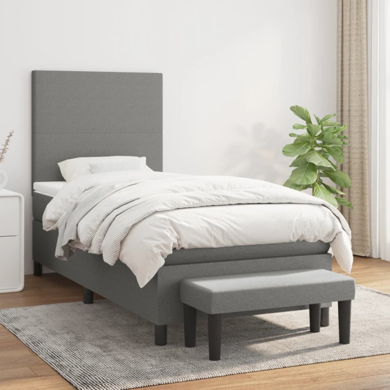 vidaXL Cama box spring con colchón tela gris oscuro 90x200 cm vidaXL Cama box spring con colchón tela gris oscuro 90x200 cm