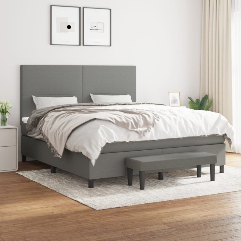vidaXL Cama box spring con colchón tela gris oscuro 160x200 cm vidaXL Cama box spring con colchón tela gris oscuro 160x200 cm