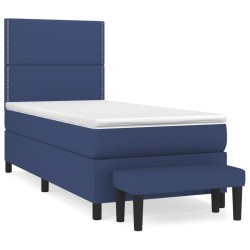 vidaXL Cama box spring con colchón tela azul 100x200 cm