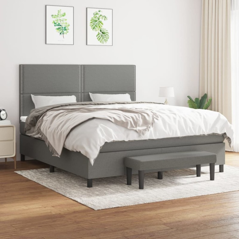 vidaXL Cama box spring con colchón tela gris oscuro 180x200 cm vidaXL Cama box spring con colchón tela gris oscuro 180x200 cm